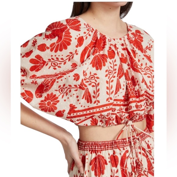 Red and White Floral Crop Top - Picture 1 of 14